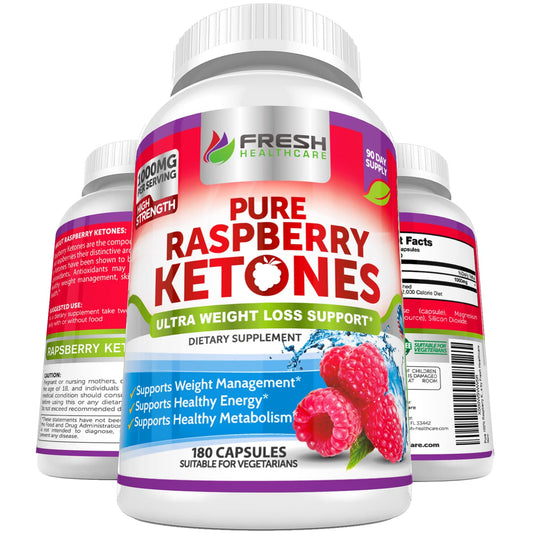 Fresh Healthcare Raspberry Ketones bottle front showing product name for daily energy support
