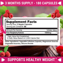 Fresh Healthcare Raspberry Ketones capsules closeup showing 1000mg per serving