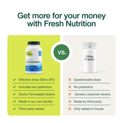 Fresh Nutrition capsules closeup emphasizes potency and quality for Akkermansia delivery