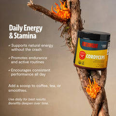 FreshCap Cordyceps powder blended into smoothie for natural vitality