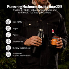 FreshCap Mushrooms Chaga capsules vegan-friendly symbol on packaging