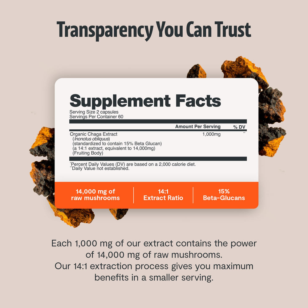 FreshCap Mushrooms Chaga certifications logo indicates organic quality