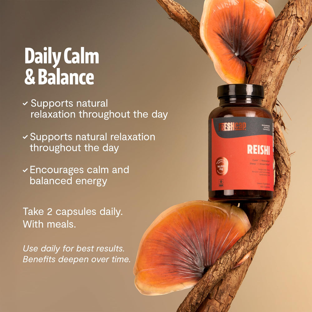 Dual-extraction process visual on Reishi packaging.