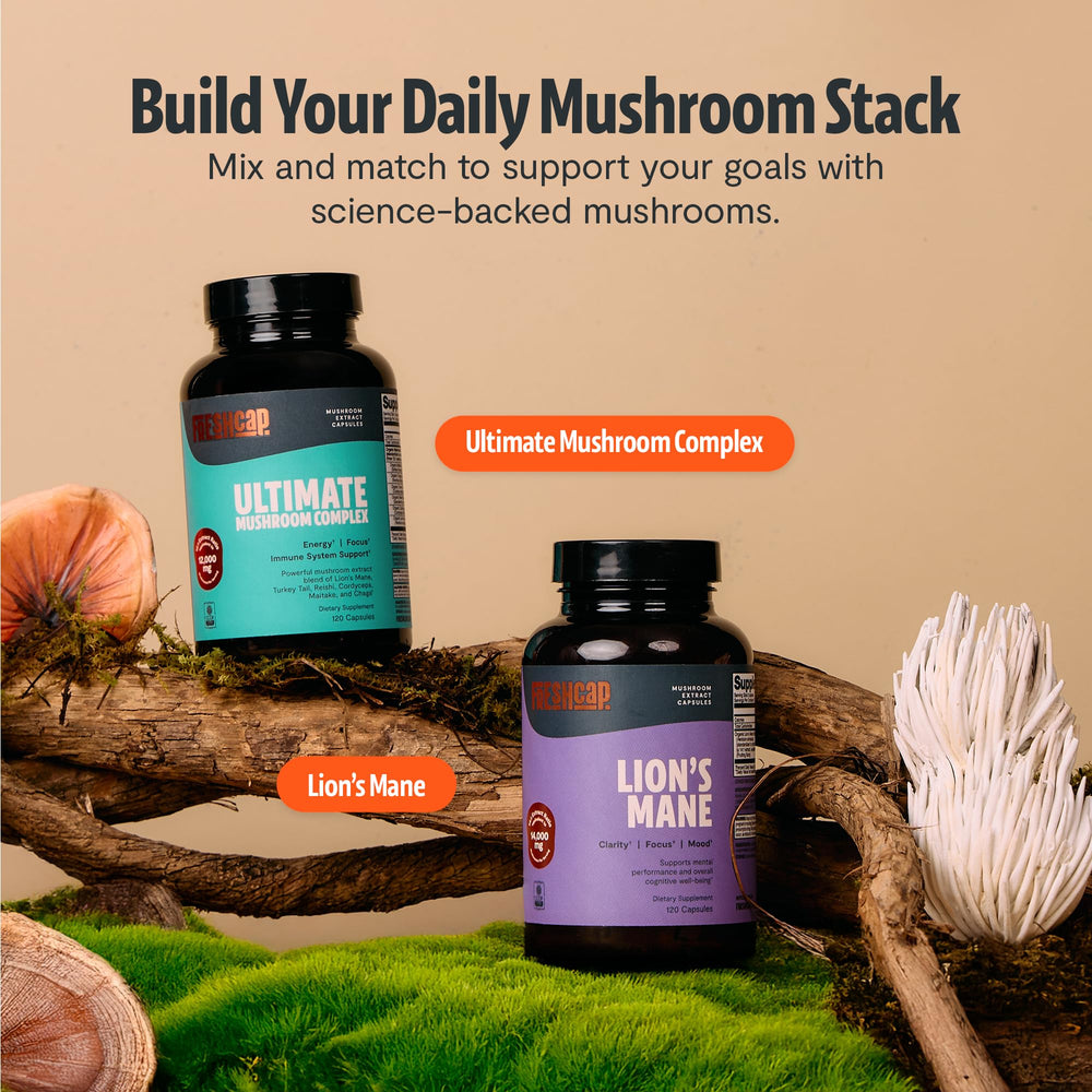 FreshCap Mushrooms Ultimate ingredient lineup includes Lion's Mane and Reishi among others.