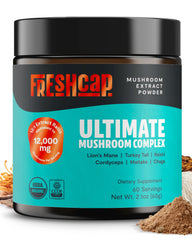 FreshCap Mushrooms Ultimate Supplement bottle ready for daily focus and brain support.