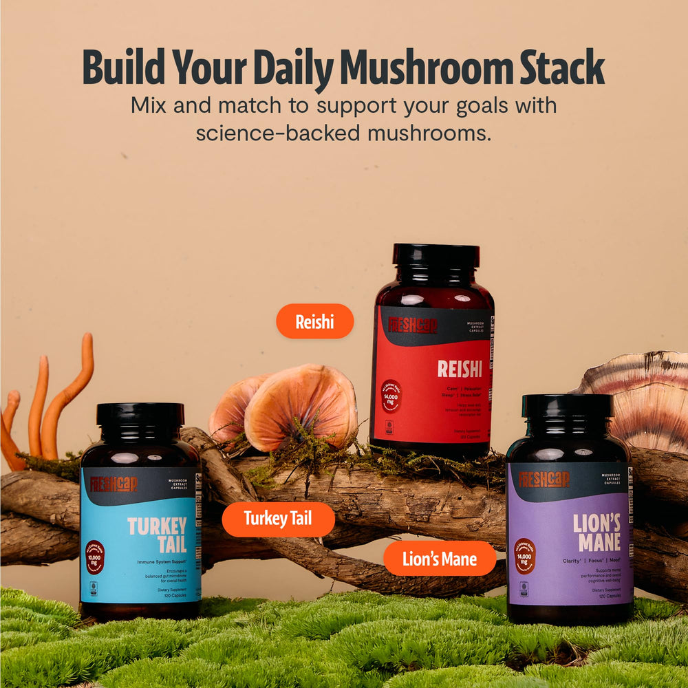 FreshCap Turkey Tail capsules ready for everyday immune-support routine.