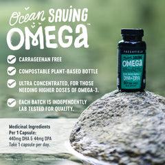 Algae-based oil visual emphasizes sustainable, ocean-friendly omega-3 option