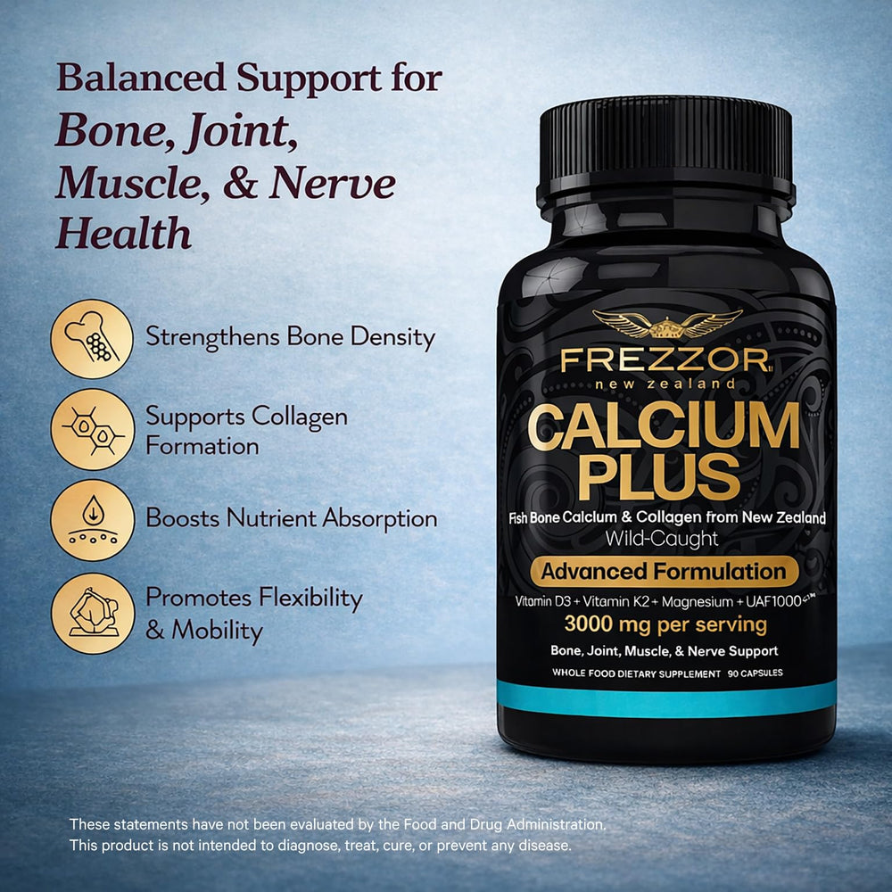 FREZZOR Calcium Plus capsules ready for daily use to support bones and joints