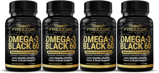 FREZZOR Omega-3 Black capsule closeup for joint support and mobility