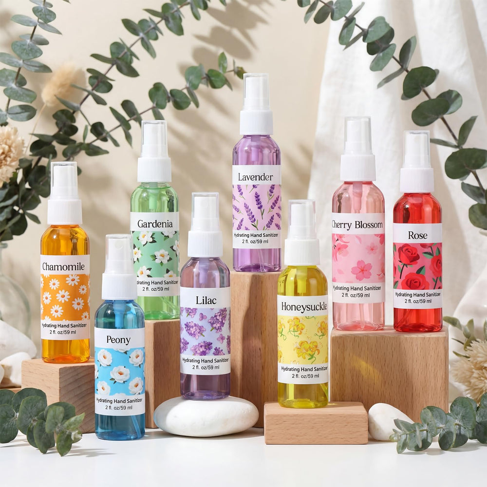 Frienda floral scented mini sanitizer with garden-inspired label collection