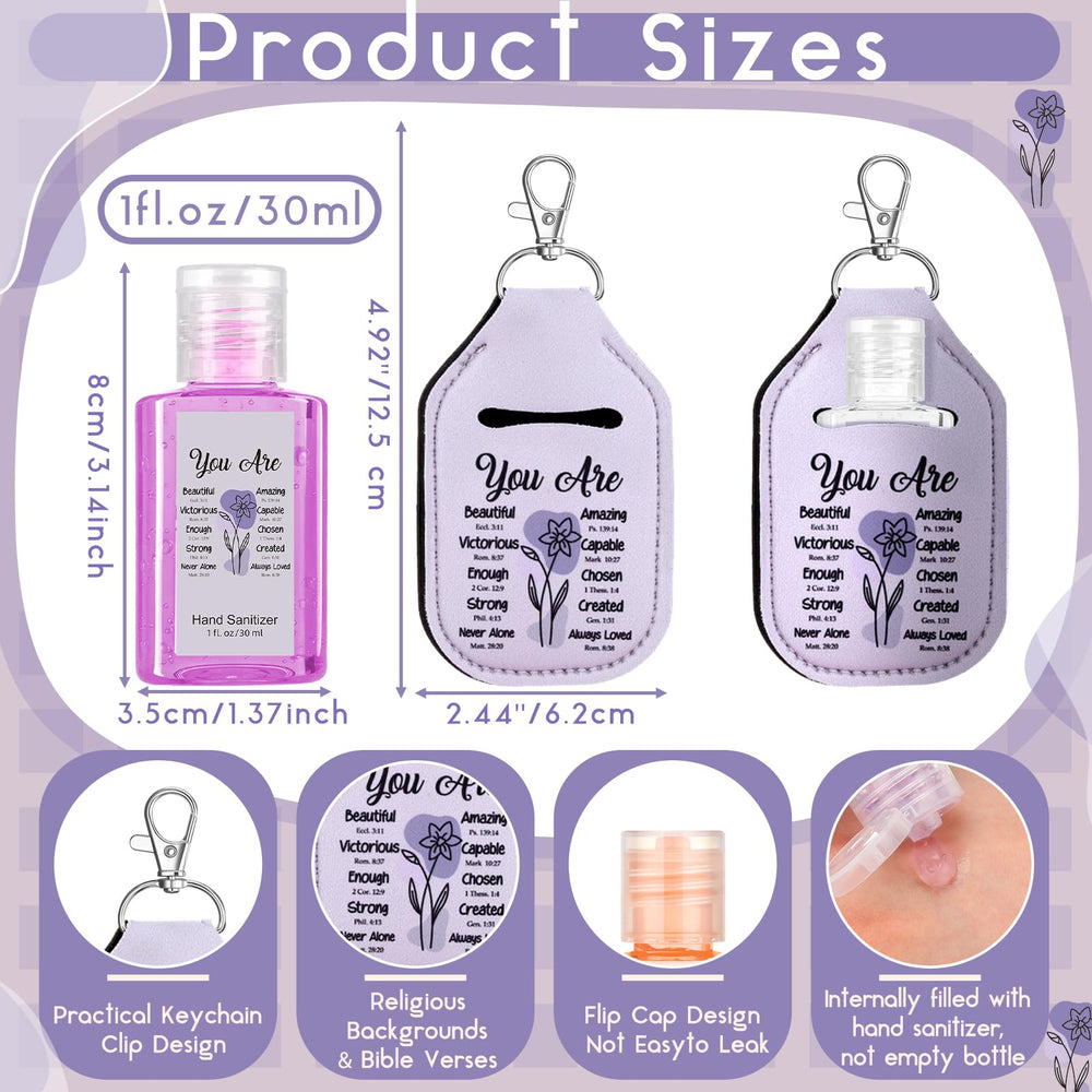 Frienda purple flower keychain — portable sanitizer access attached to keys and bag.