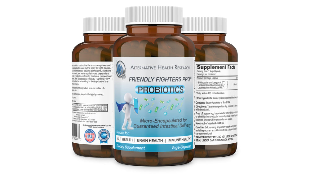 Friendly Fighters Pro Probiotic label shows microencapsulation and CFU potency.