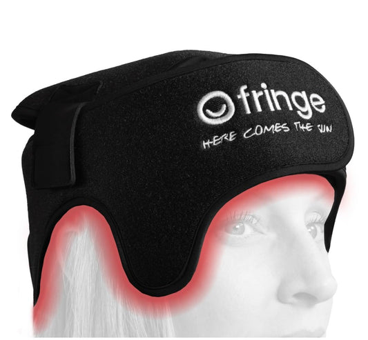 Fringe head wrap with 360 LED lights for portable light therapy sessions
