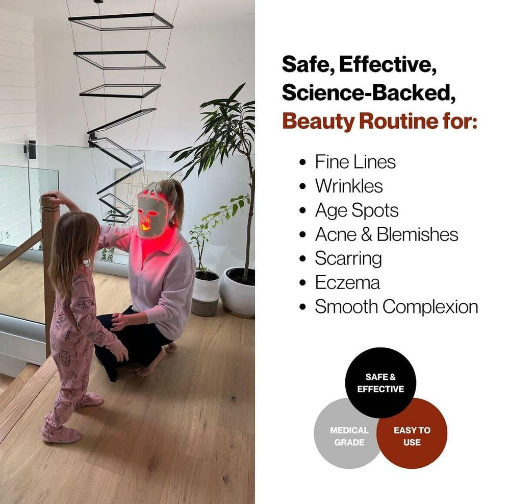 Fringe Red Face Mask worn on face demonstrates hands-free, comfortable daily use
