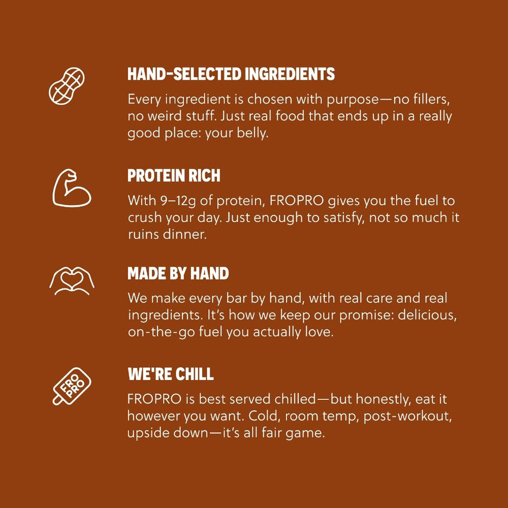 FRO PRO bar stack chocolate crunch emphasizes portability and variety.