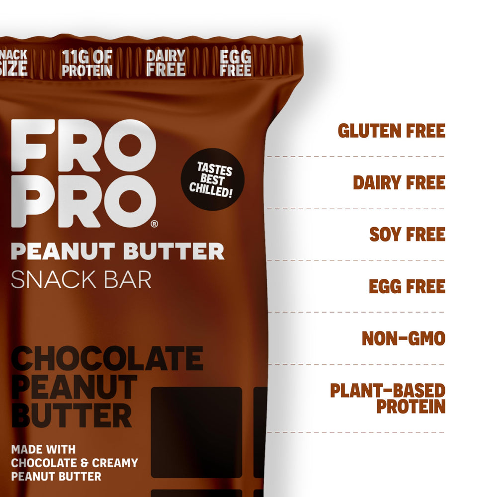 FRO PRO plant protein snack bar chocolate crunch close-up showing texture.