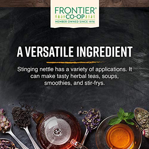 Frontier Co-op nettle leaf powder closeup texture showing fine organic powder.