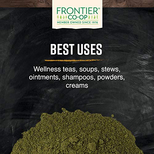 Frontier Co-op nettle powder steeping in hot water for a fragrant brew.