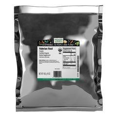 Frontier Co-op valerian root powder in a bulk bag for herbal tea and culinary use.