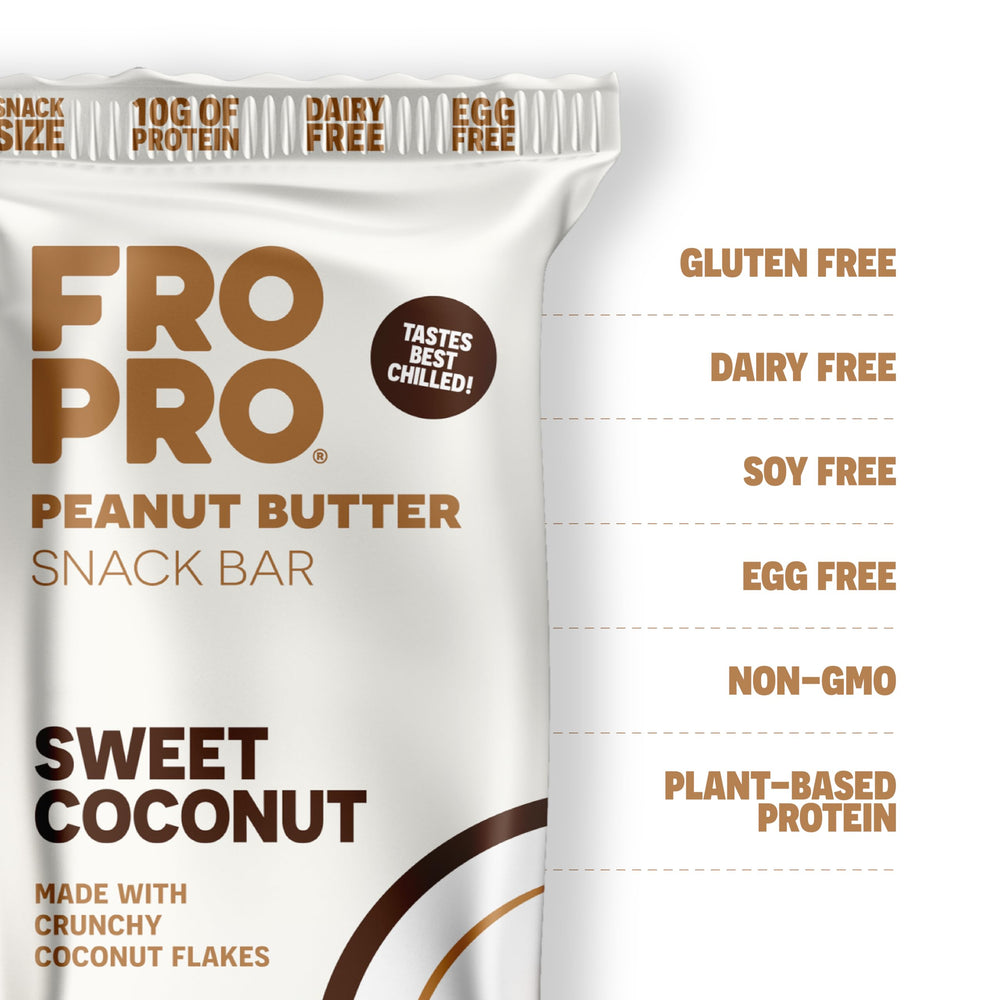 FRO PRO coconut bar unwrapped and ready for on-the-go protein.