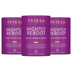 FR!SKA Nighttime Digestive Enzymes bottle label highlighting ingredients for overnight support.