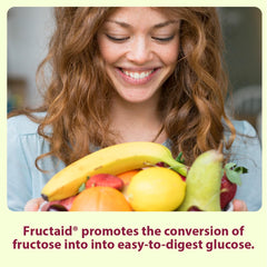 Fructaid capsules close-up highlights the enzyme-based supplement for fructose tolerance.
