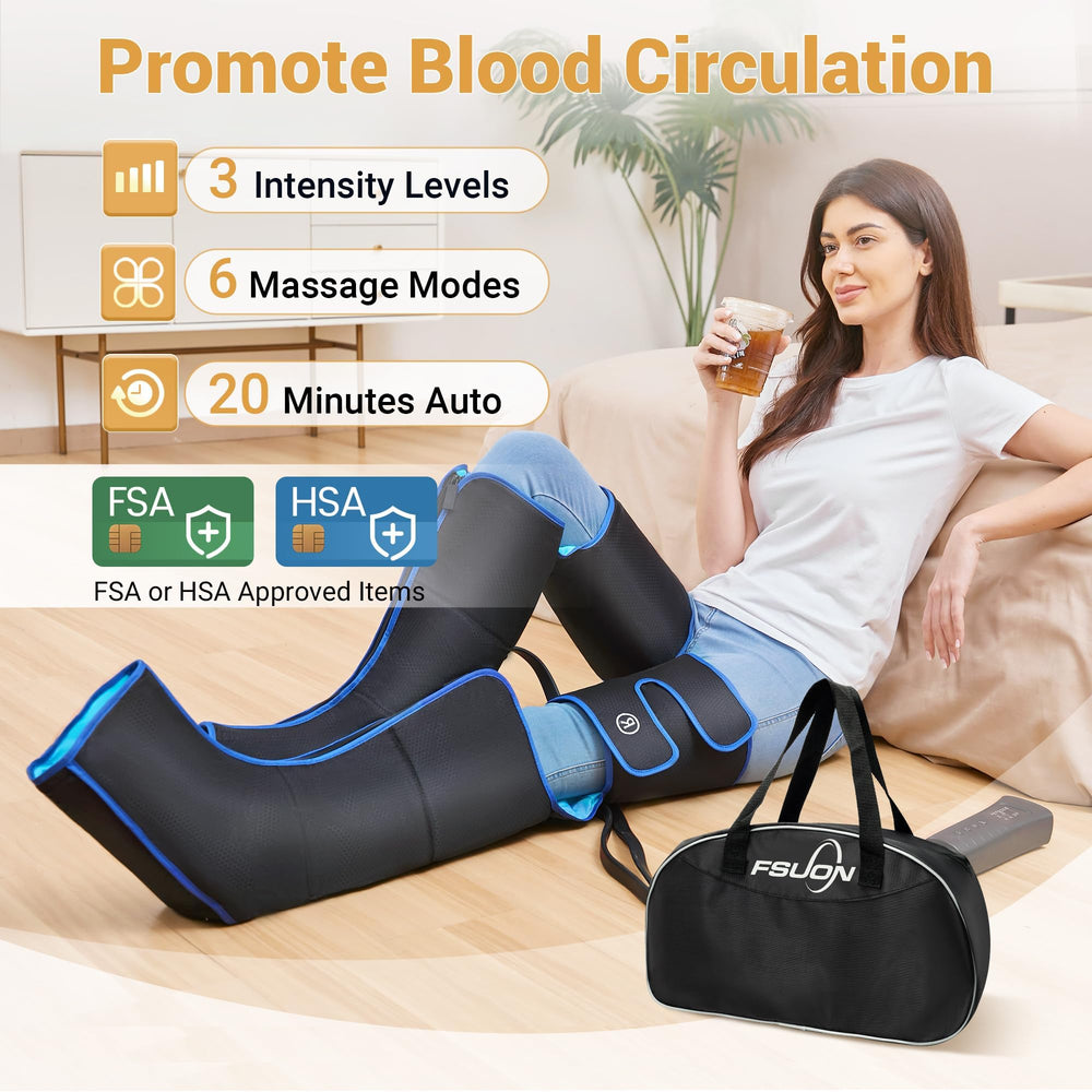 FSUON leg massager calf wrap for soothing muscle tension after workouts.