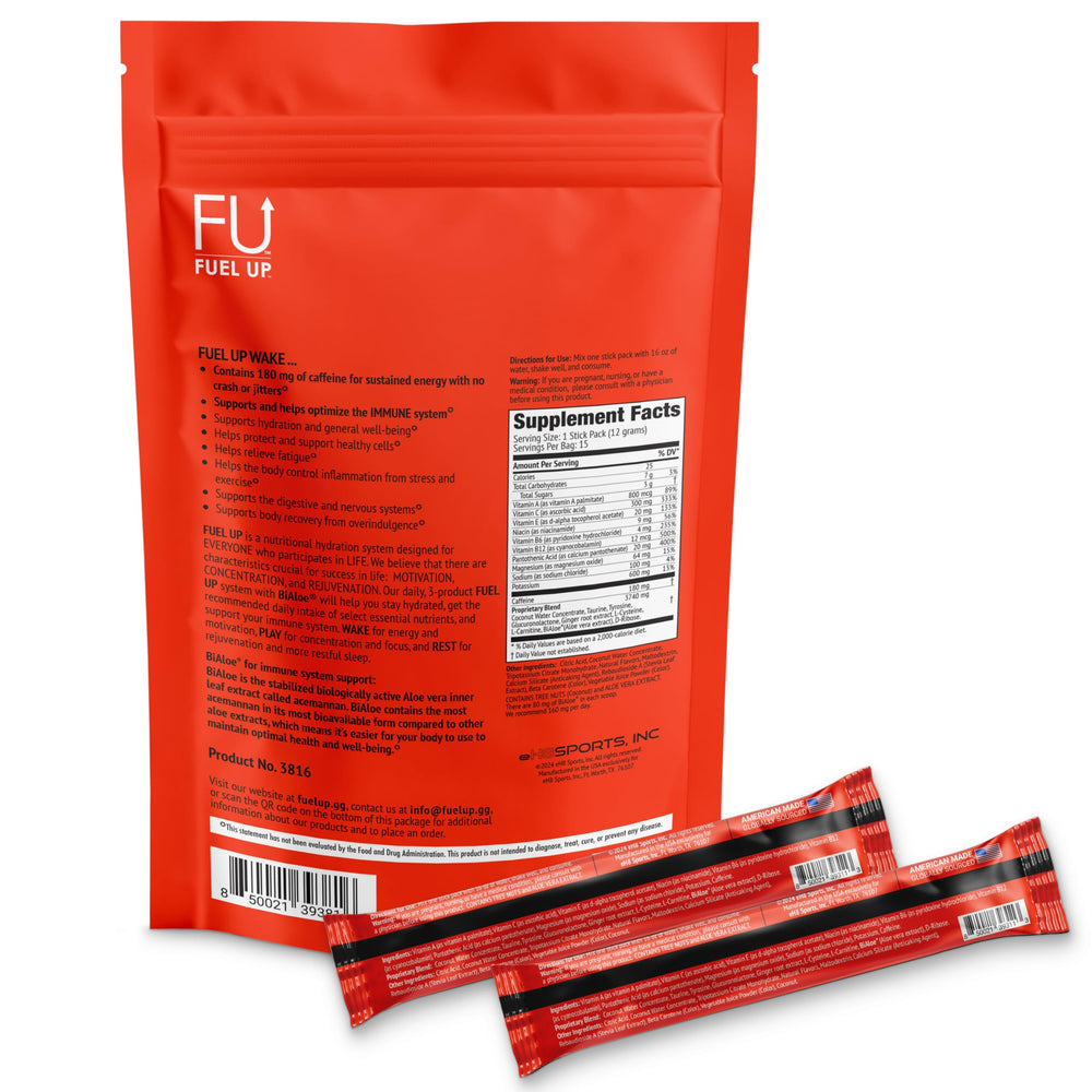 FU FUEL UP bialoe electrolyte powder tub showcasing hydration and clean caffeine