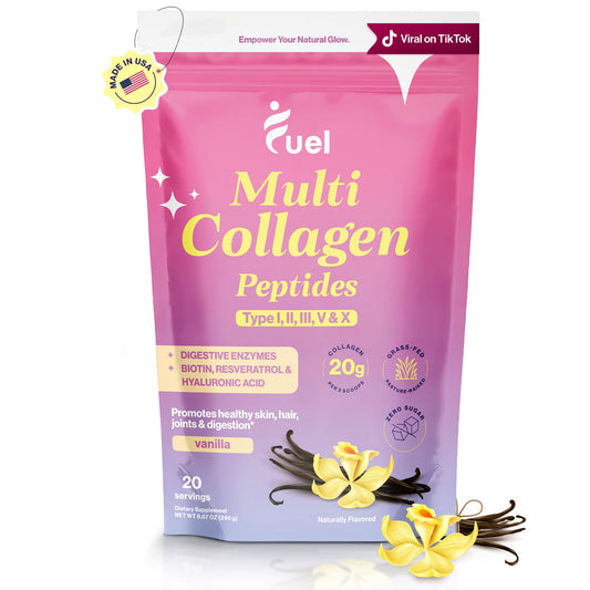 Fuel Multi Collagen bottle front shows a premium powder for hair and joints support