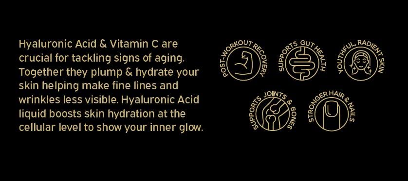 Full Body Impact close-up of hyaluronic acid and vitamin C ingredients for skin hydration
