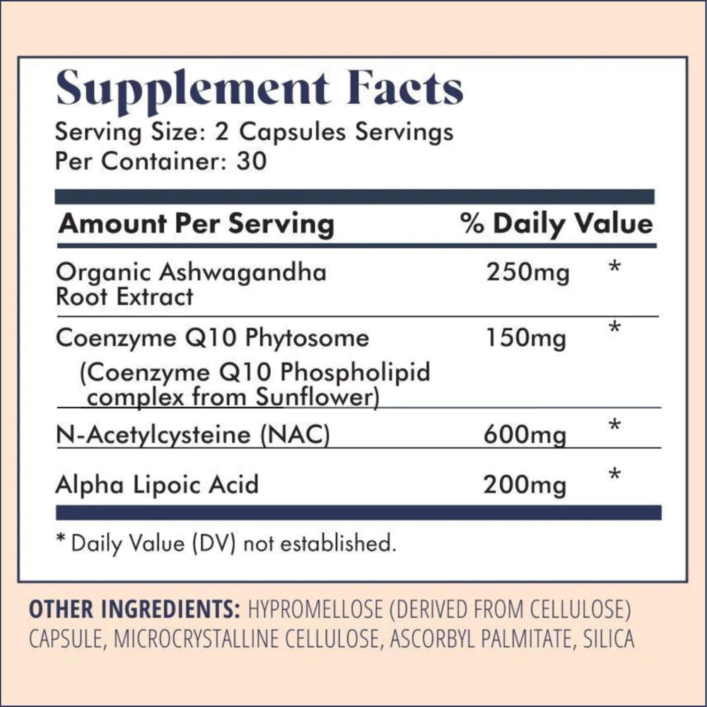 FullWell Fertility Booster key ingredients CoQ10 and Ashwagandha highlighted