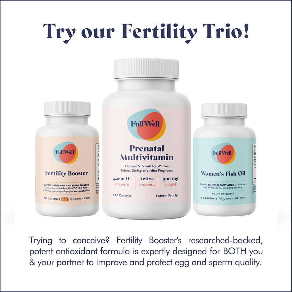 FullWell Fertility Booster on kitchen counter in a wellness setup