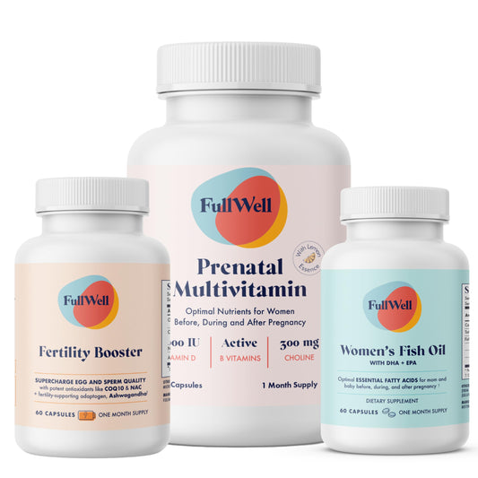 FullWell Fertility Trio bottle with lemon-DHA supports prenatal nutrition