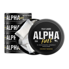 Fully Loaded Alpha Fuel pouch in coconut banana for discreet energy boost.