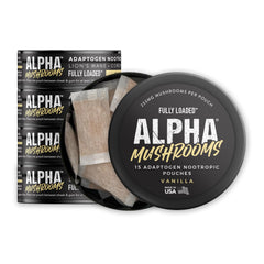 Fully Loaded Alpha Mushroom can front view shows packaging for focus support