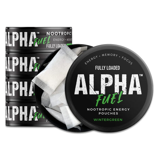Fully Loaded Bullseye Alpha Fuel pouch in can closeup for discreet on-the-go energy.