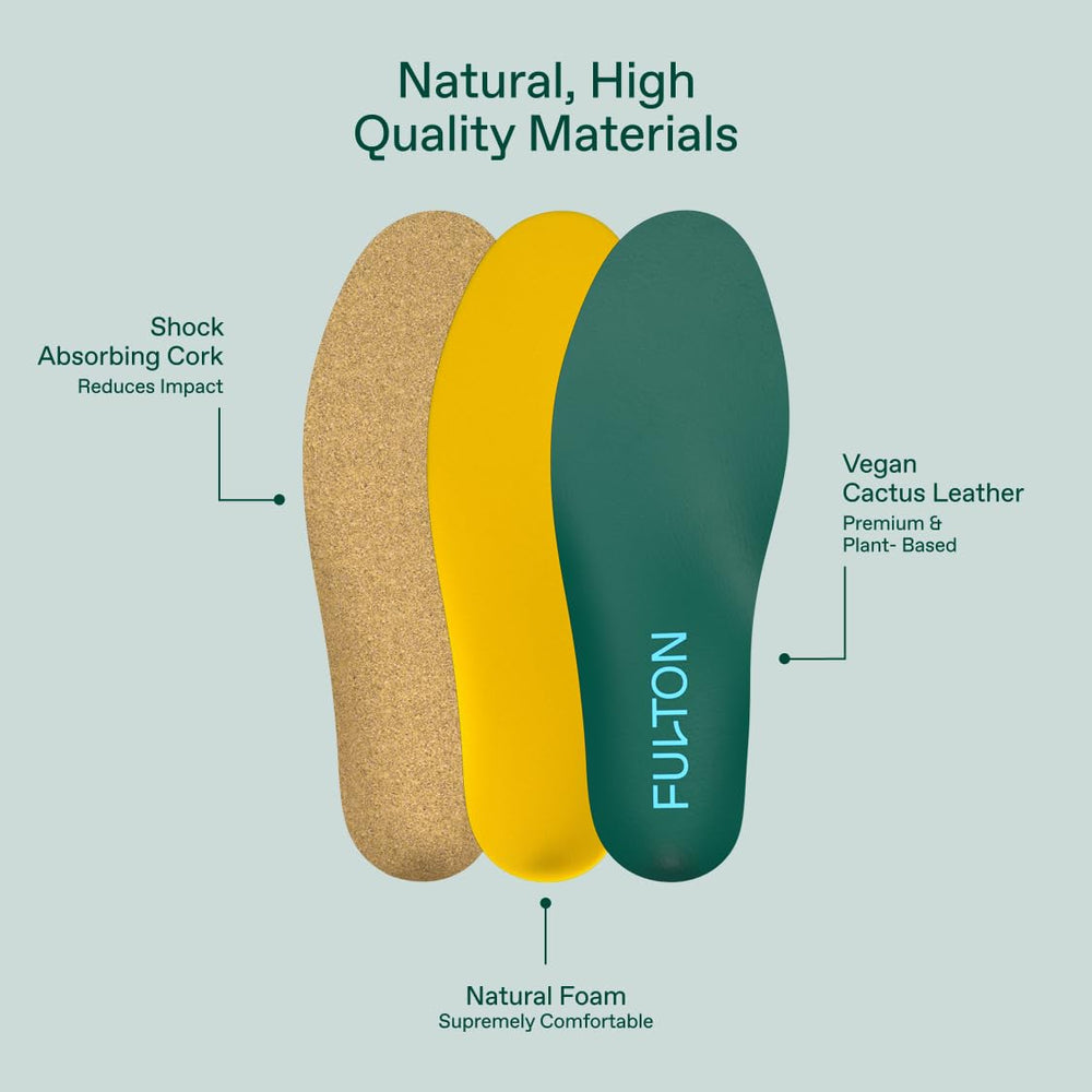 Fulton insoles placed in sneakers for all-day wear