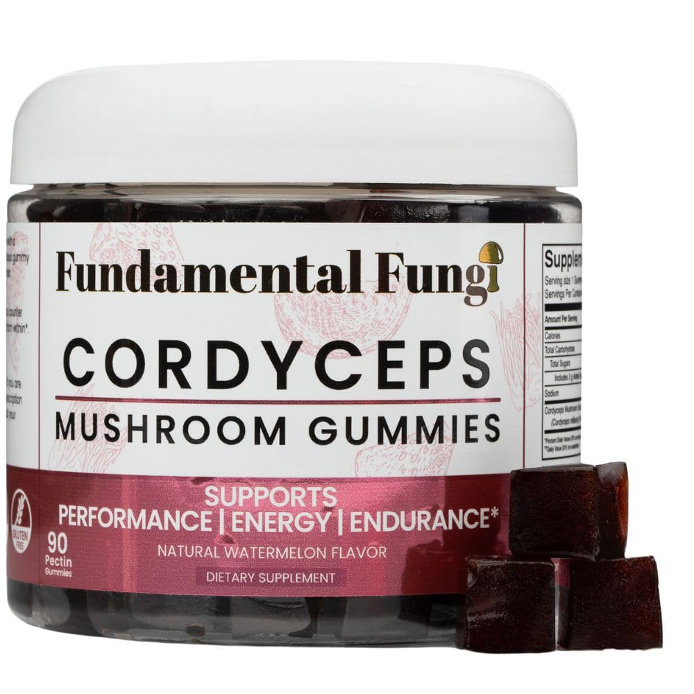 Fundamental Fungi Cordyceps gummies watermelon bottle helps support steady energy throughout the day.