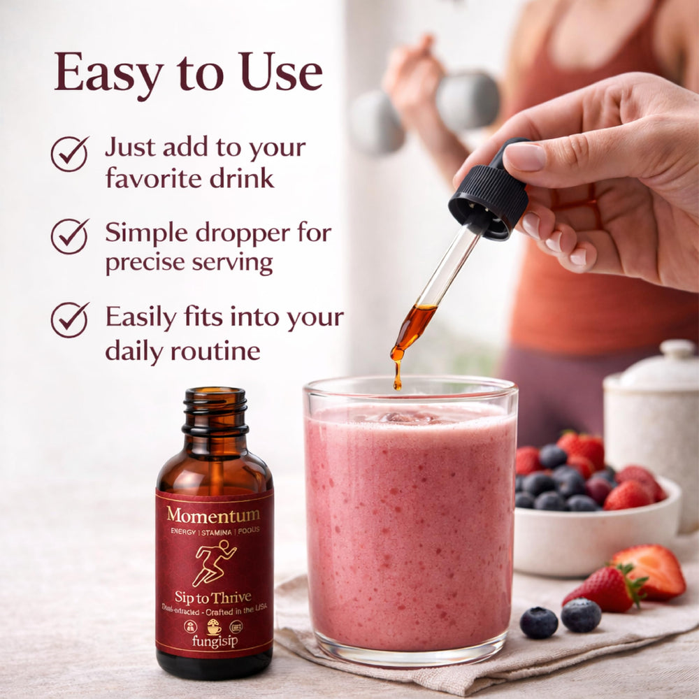 FUNGISIP Momentum ingredients labeled emphasizes the two mushrooms: Cordyceps and Lion’s Mane.