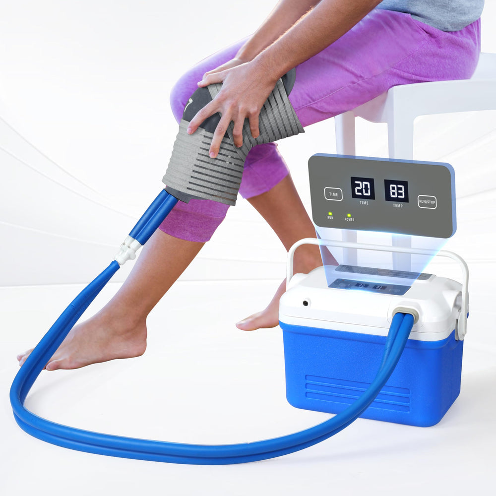 Fuptos cold therapy machine front view highlighting compact home use design.