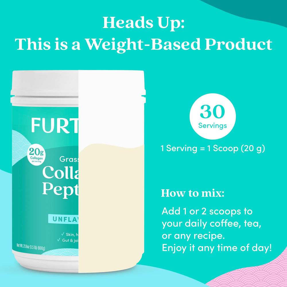 Further Food collagen powder label closeup shows clean, GMO-free nutrition.
