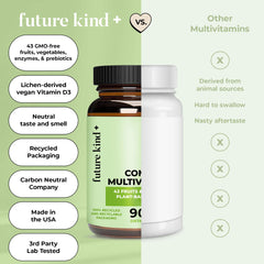 Future Kind Vegan Multivitamins Complete desk scene for daily wellness routine
