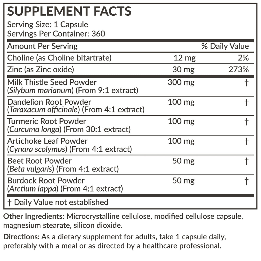 Futurebiotics Liver Detox packaging communicates vegan-friendly, soy-free, non-GMO claims.