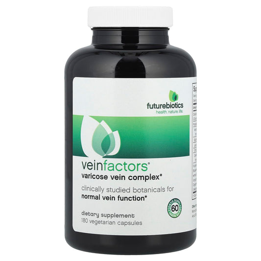 Futurebiotics VeinFactors bottle cap close-up supports easy daily supplementation.
