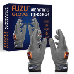 Fuzu Vibrating Massage Gloves shown in a couple massage setup for shared relaxation.