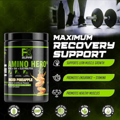 Close-up of Amino Hero nutrition panel on the tub