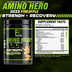 Scoop of FXSUPPS Amino Hero pineapple powder ready to mix