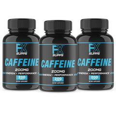 FX SUPPS Caffeine Pills bottle front view showing on-the-go energy and focus.