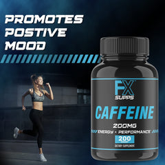 FX SUPPS Caffeine Pills on desk scene ideal for study or work focus.