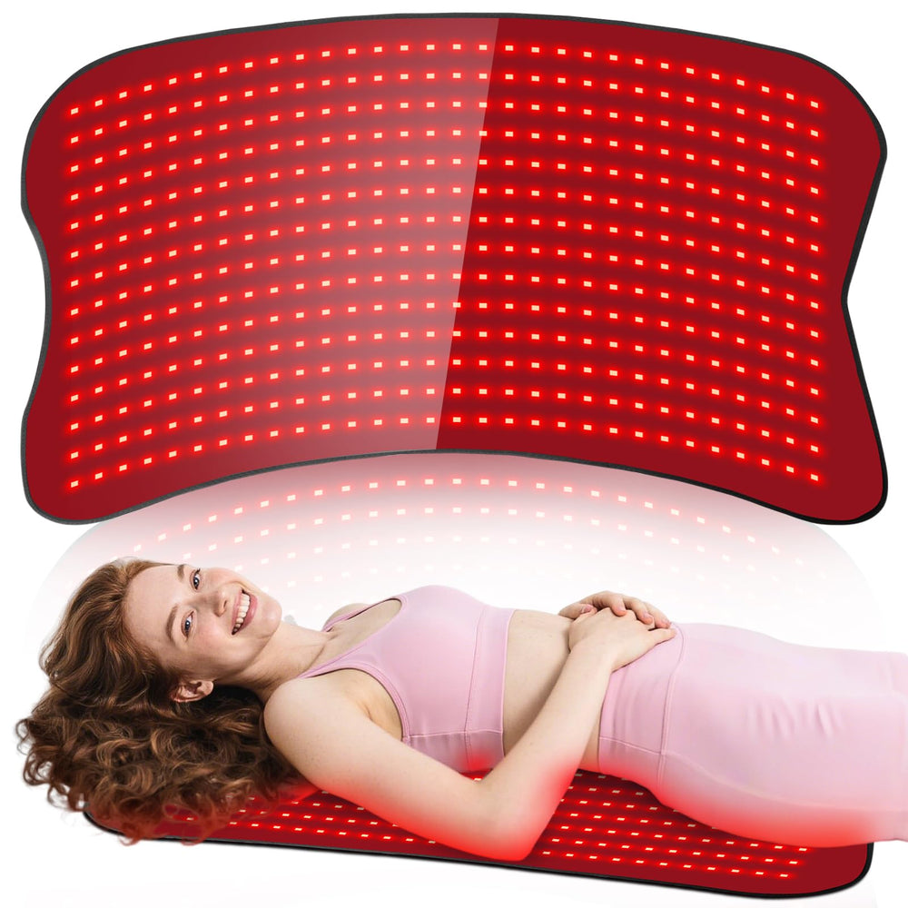 Fyovuv red light therapy wrap on back and shoulders for soothing warmth.